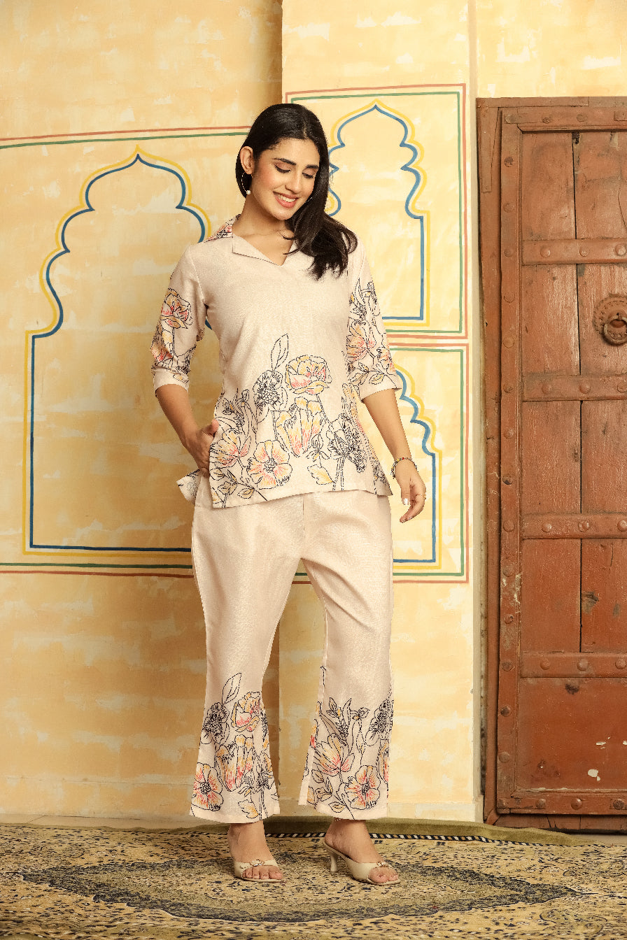 Off White Floral Printed Co-ord Set