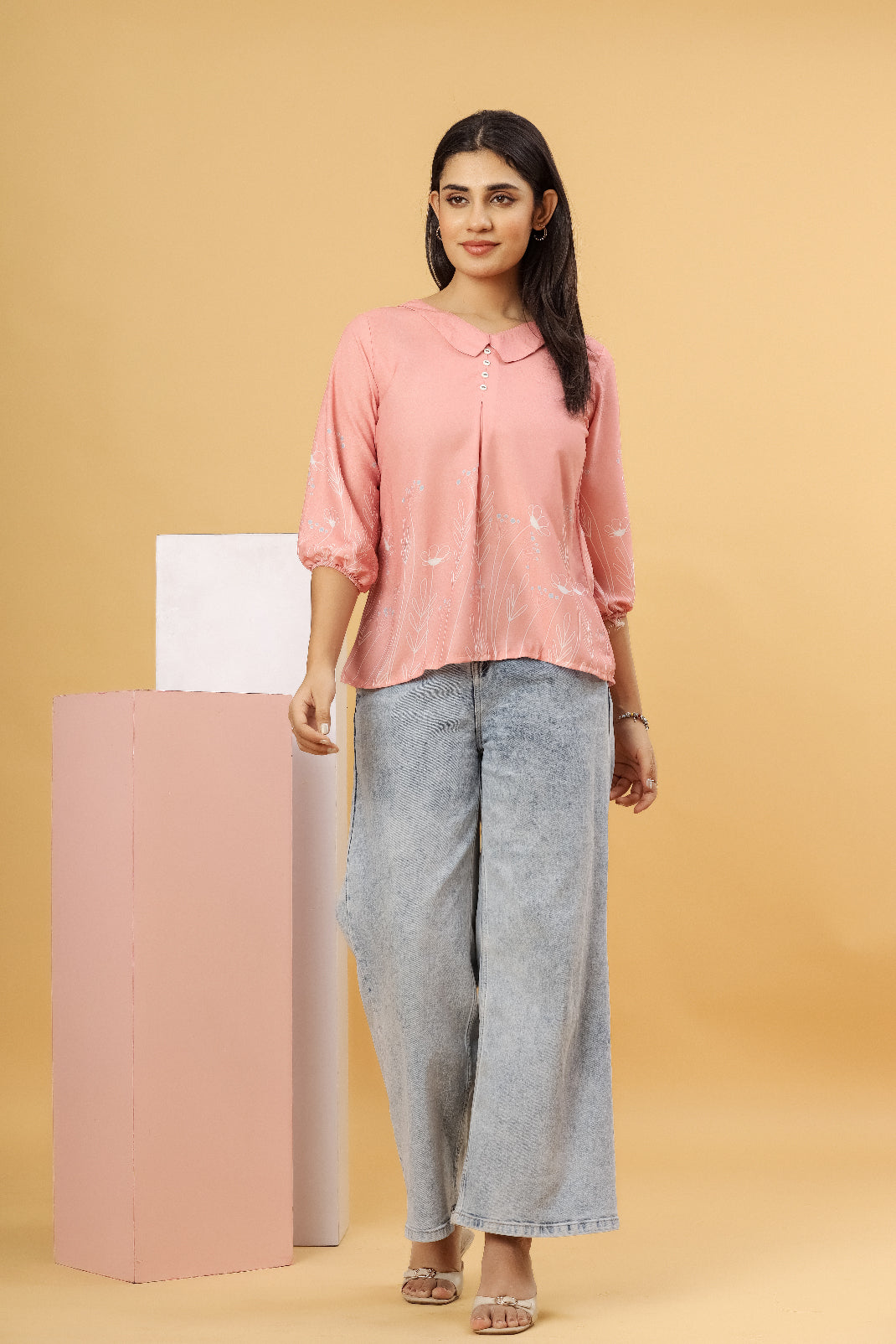 Peach Floral Printed Women’s Top