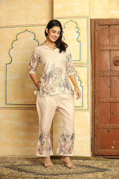 Off White Floral Printed Co-ord Set