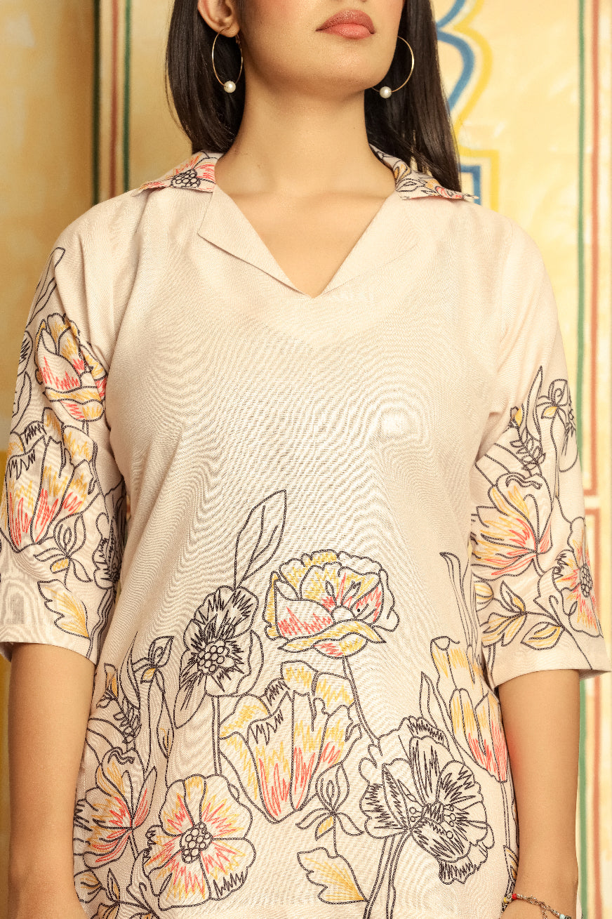 Off White Floral Printed Co-ord Set