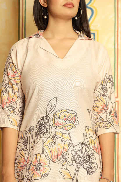 Off White Floral Printed Co-ord Set