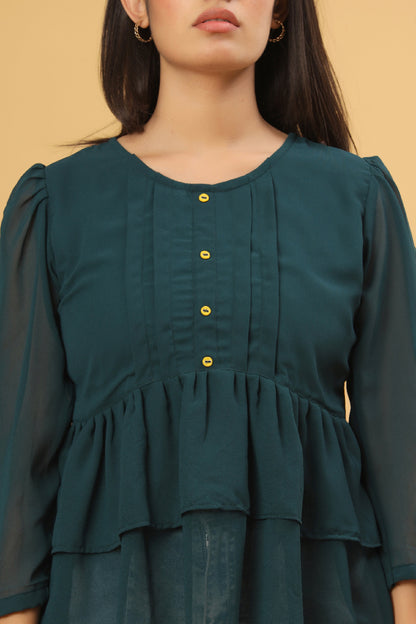 Bottle Green Layered Georgette Women’s Top