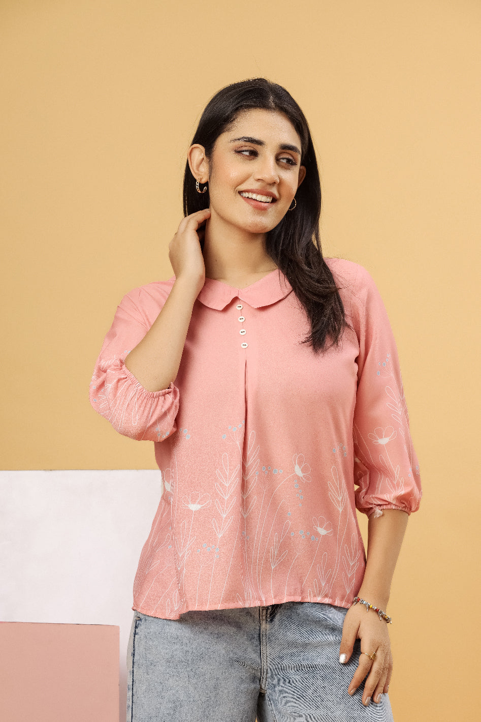 Peach Floral Printed Women’s Top