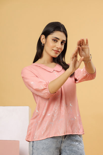 Peach Floral Printed Women’s Top