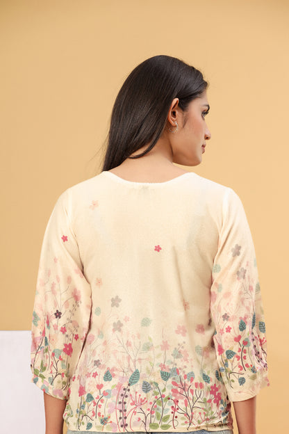 Cream Floral Printed Women’s Top