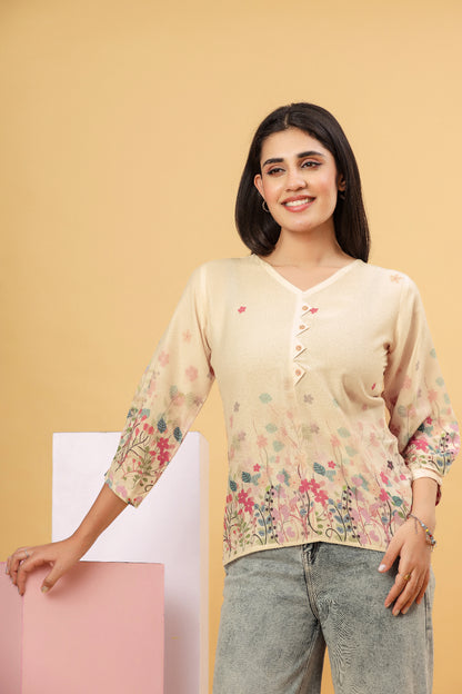 Cream Floral Printed Women’s Top