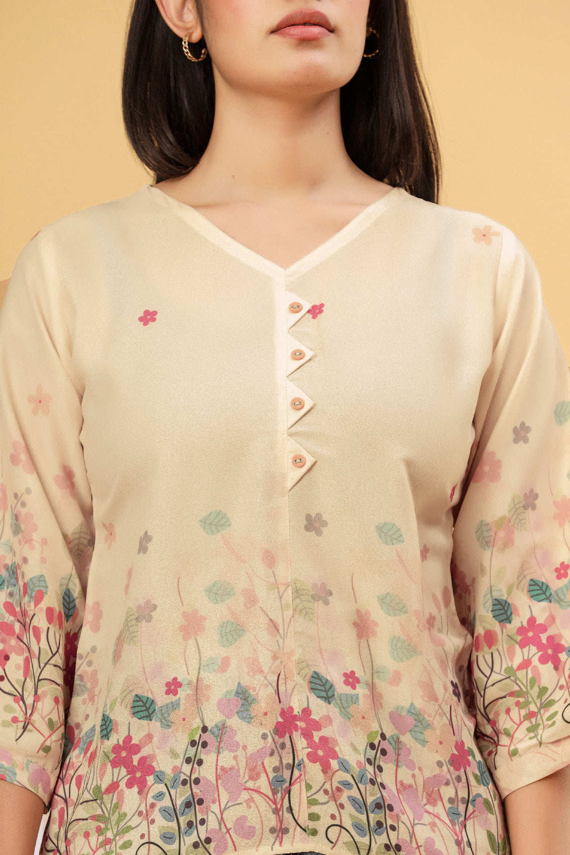 Cream Floral Printed Women’s Top