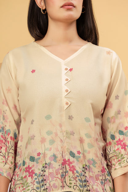 Cream Floral Printed Women’s Top