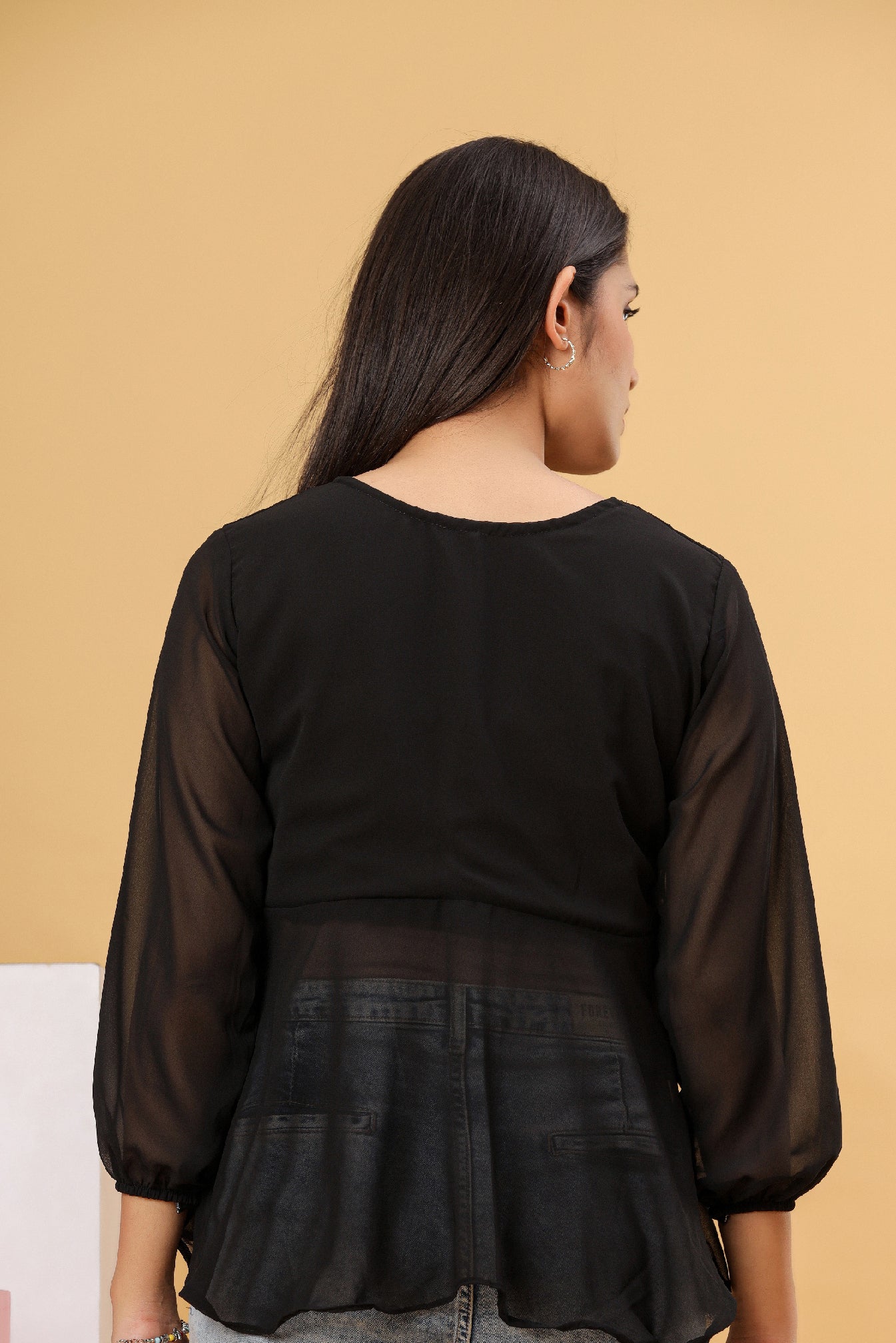 Black Georgette Button Detail Women’s Top