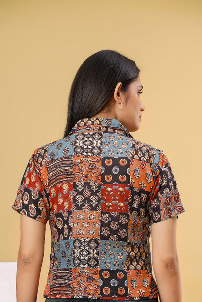 Multicolor Patch Printed Women’s Shirt Top