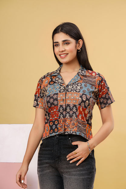 Multicolor Patch Printed Women’s Shirt Top