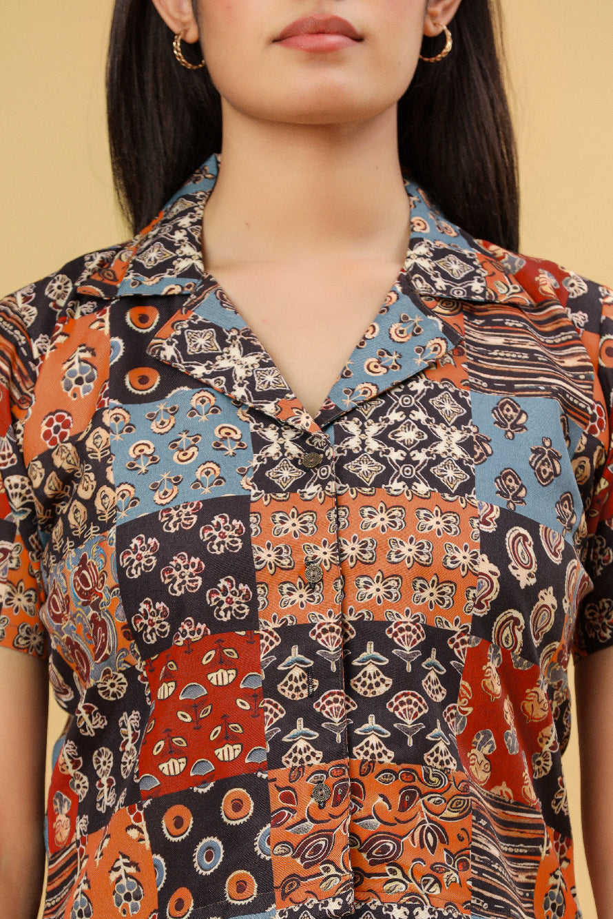 Multicolor Patch Printed Women’s Shirt Top