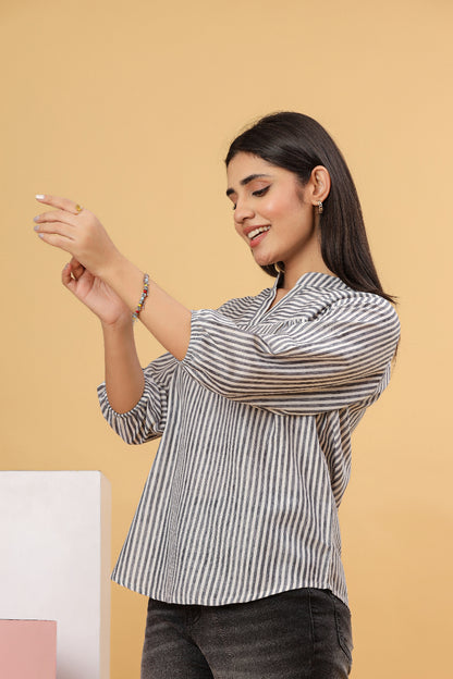Grey Striped Cotton Women’s Shirt Top