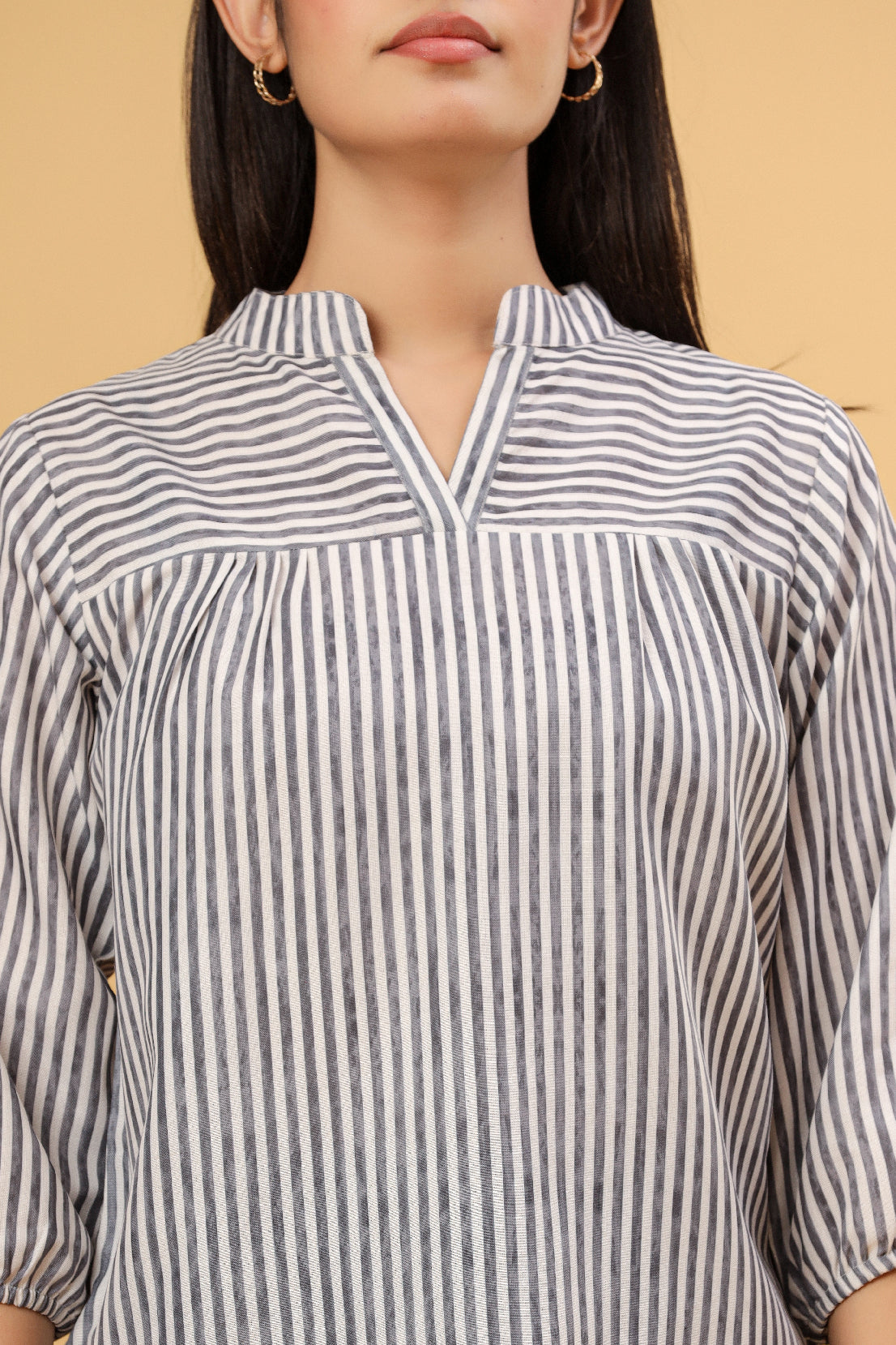 Grey Striped Cotton Women’s Shirt Top