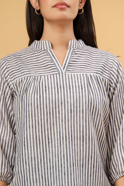 Grey Striped Cotton Women’s Shirt Top