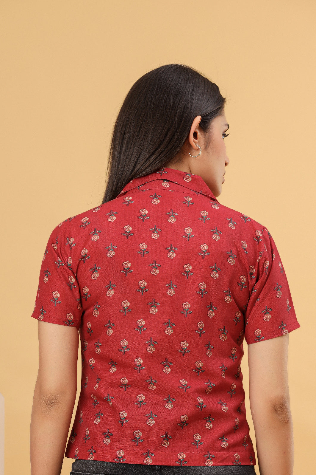 Red Floral Printed Women’s Shirt Top
