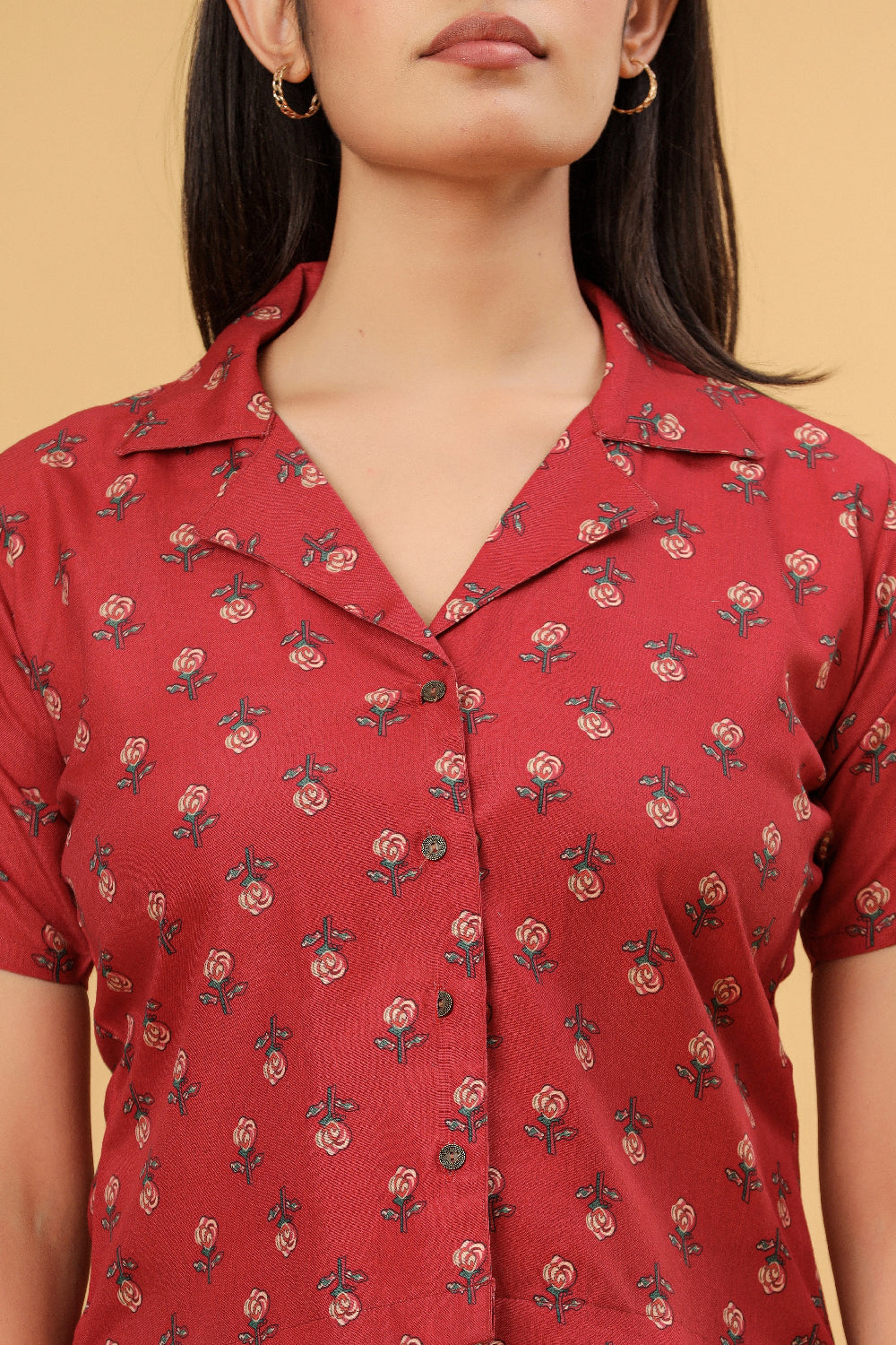 Red Floral Printed Women’s Shirt Top
