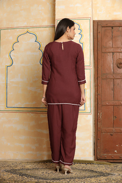 Maroon Grace Solid Co-Ord Set