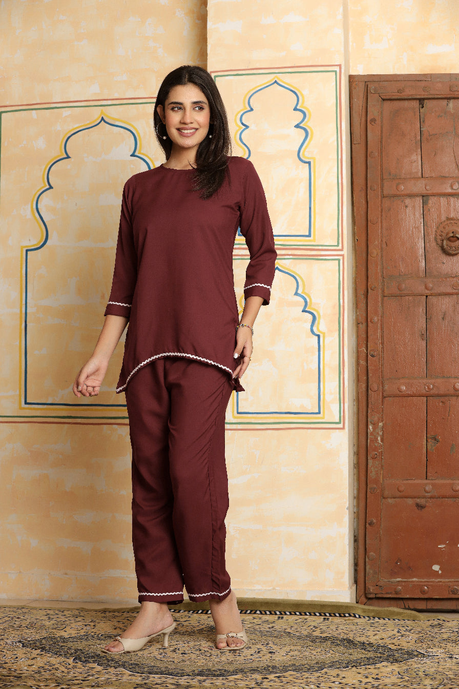 Maroon Grace Solid Co-Ord Set