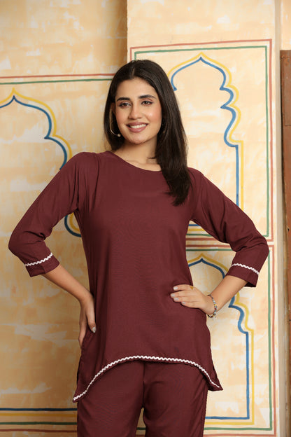 Maroon Grace Solid Co-Ord Set