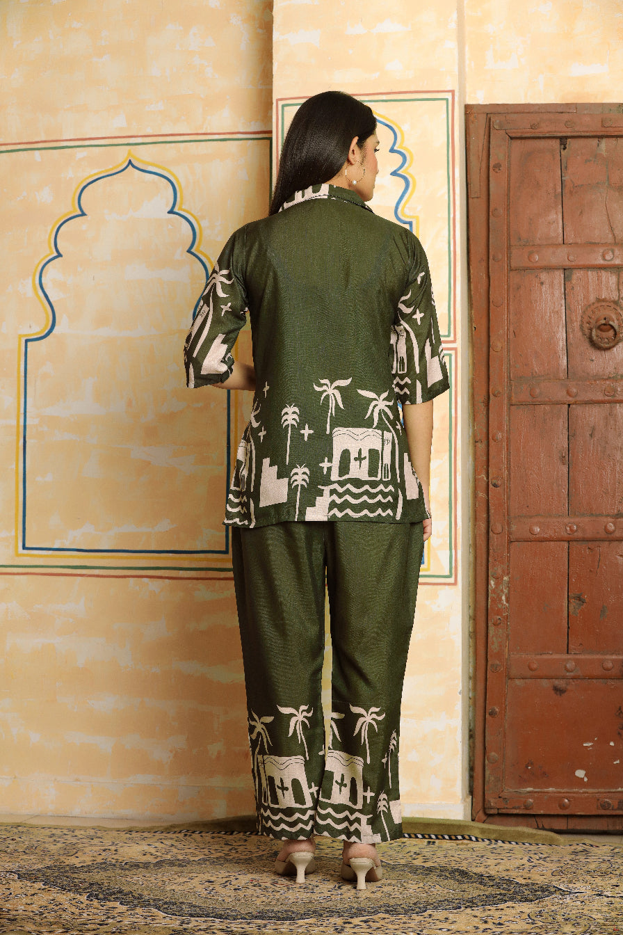 Olive Green Printed Co-ord Set