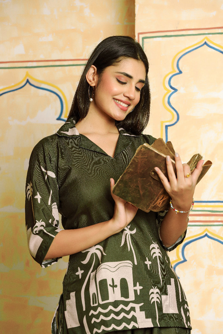 Olive Green Printed Co-ord Set