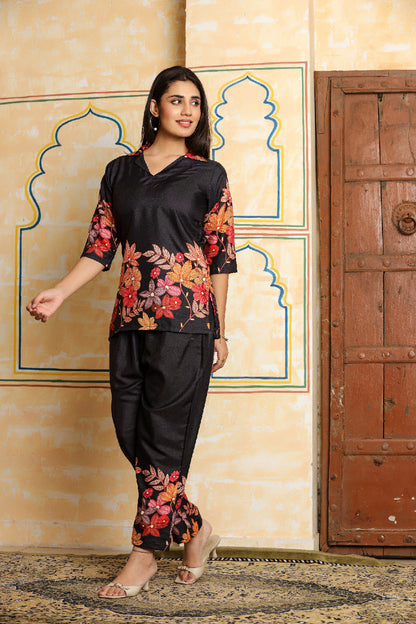 Black Floral Printed Co-ord Set
