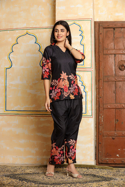 Black Floral Printed Co-ord Set