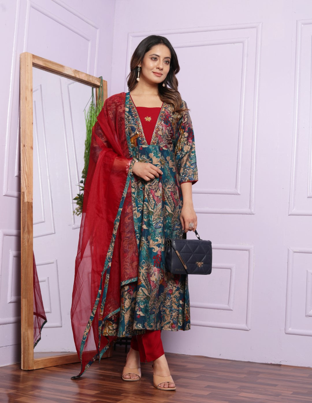 Buy Multi-Colored Modal Silk Material Dupatta Set Online