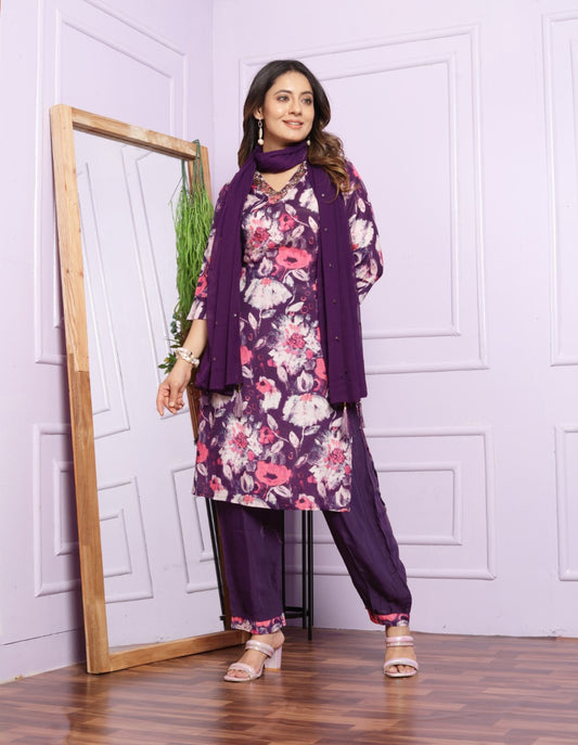 Floral Muslin Afghani Pant Set with Dupatta | Vaanya Kurtis