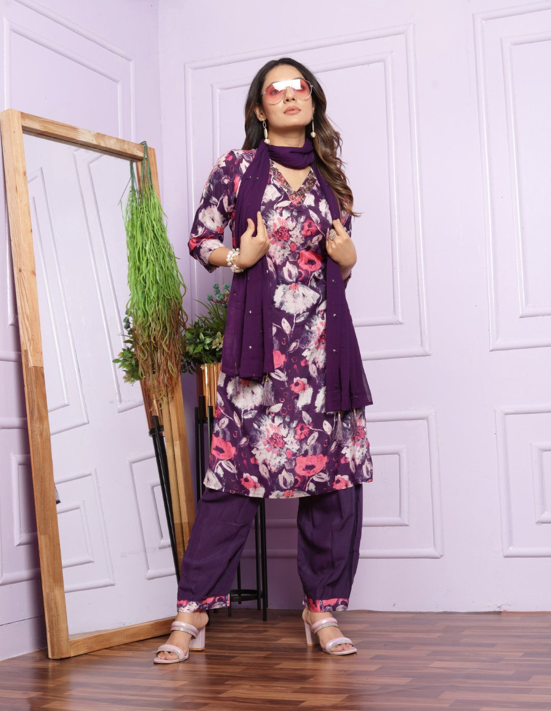 Floral Muslin Afghani Pant Set with Dupatta | Vaanya Kurtis