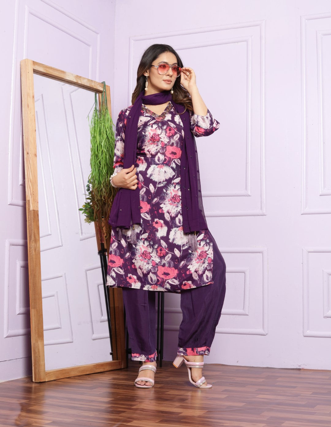 Floral Muslin Afghani Pant Set with Dupatta | Vaanya Kurtis