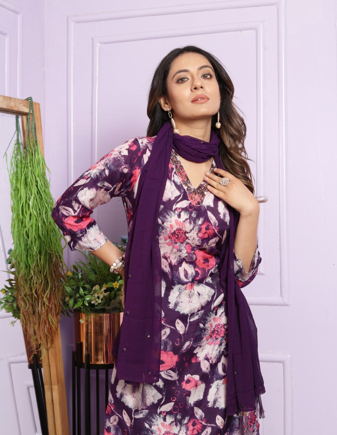 Floral Muslin Afghani Pant Set with Dupatta | Vaanya Kurtis