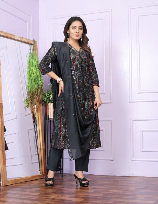 Buy Black Modal Silk Straight Kurta Set Online | Vaanya Kurtis