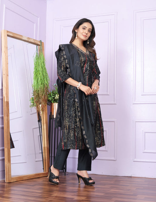 Buy Black Modal Silk Straight Kurta Set Online | Vaanya Kurtis