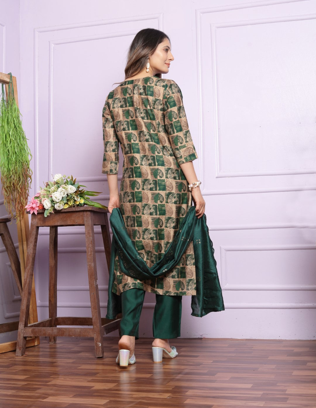 Buy Green Elegant Modal Silk Straight Pant Set Online