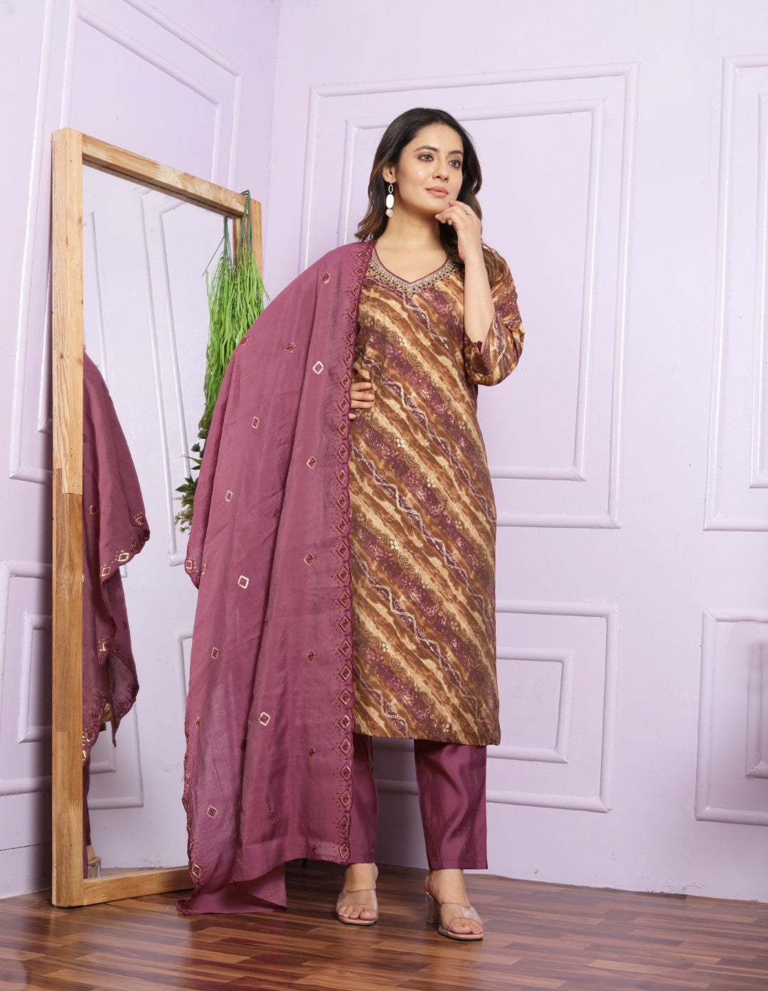 Shop Ethic V-Neck Kurta with Pant Set Online | Vaanya Kurtis