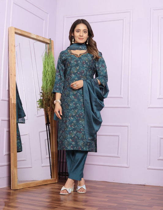 Buy Stylish Navy Modal Silk Pant Set Online | Vaanya Kurtis