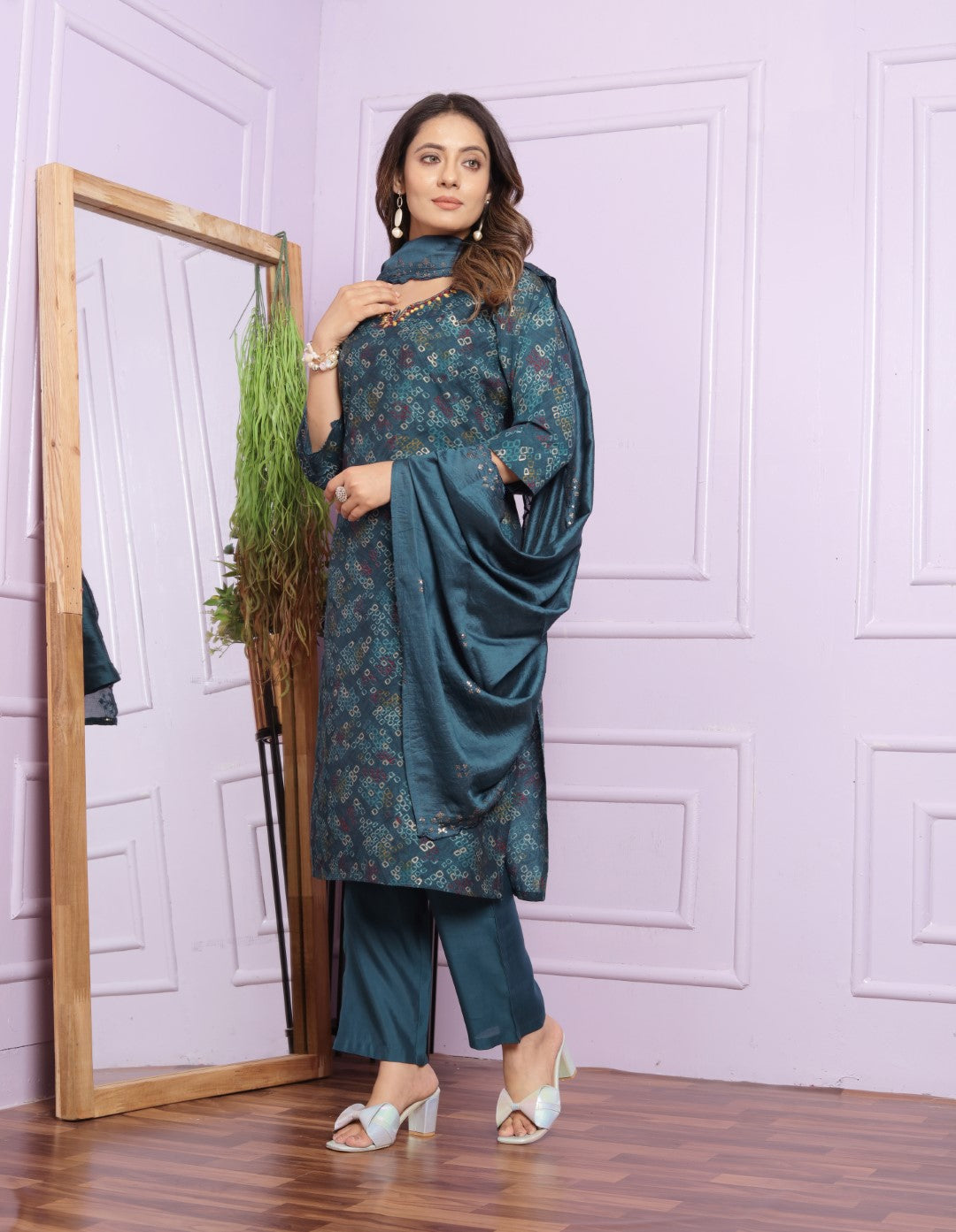 Buy Stylish Navy Modal Silk Pant Set Online | Vaanya Kurtis