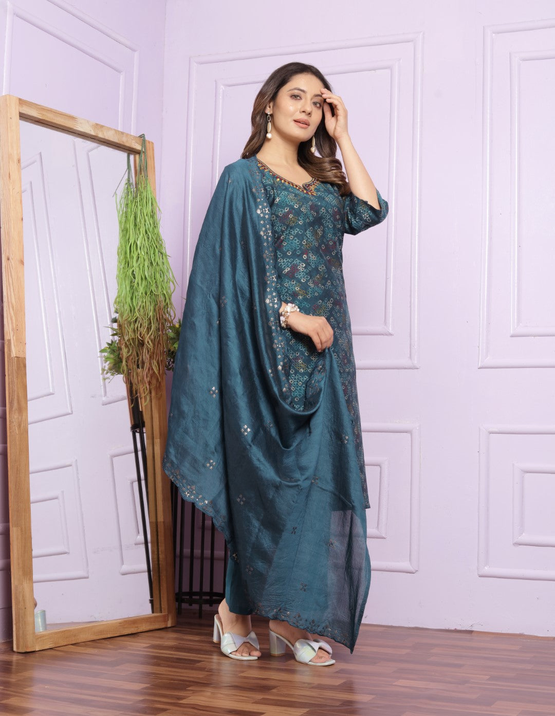 Buy Stylish Navy Modal Silk Pant Set Online | Vaanya Kurtis