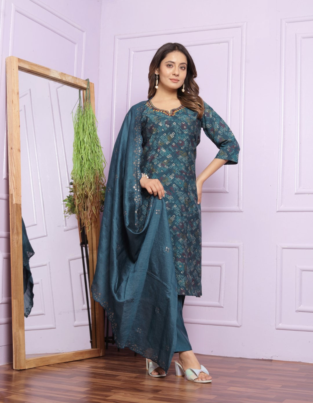 Buy Stylish Navy Modal Silk Pant Set Online | Vaanya Kurtis