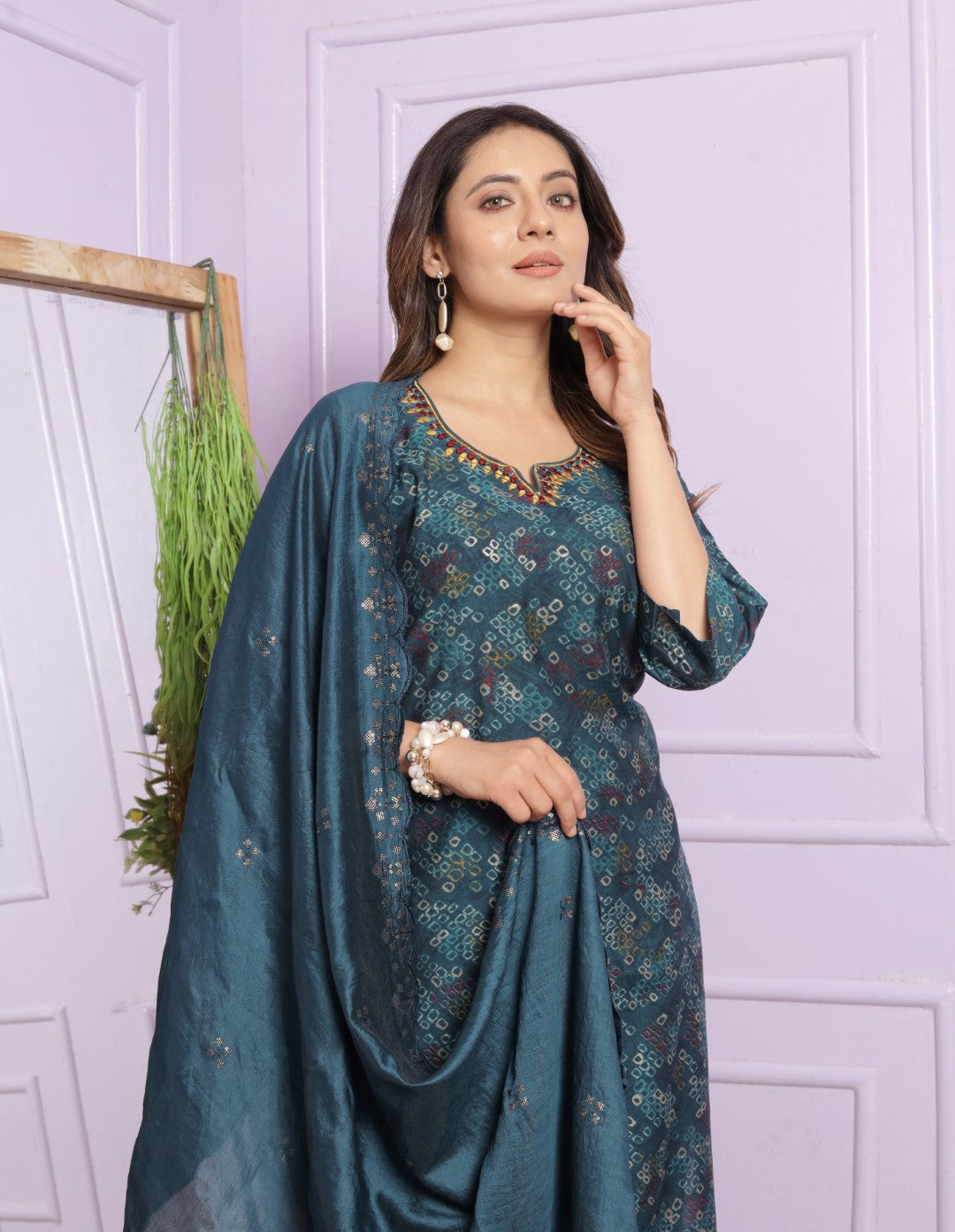 Buy Stylish Navy Modal Silk Pant Set Online | Vaanya Kurtis