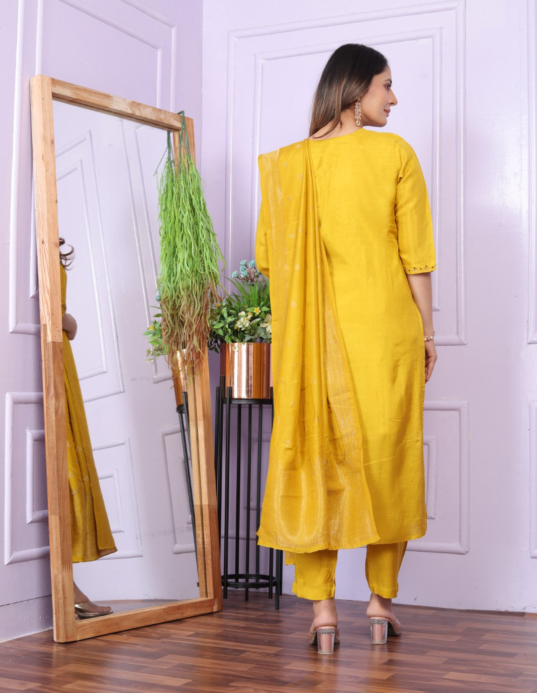 Buy Elegant Mustard Viscose Muslin Pant Dupatta Set Outfit