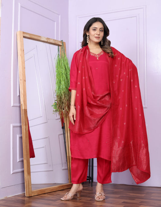 Red Casual Fashion Dupatta Set | Ethnic Style Clothing