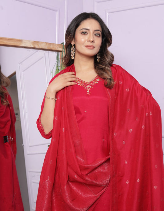 Red Casual Fashion Dupatta Set | Ethnic Style Clothing