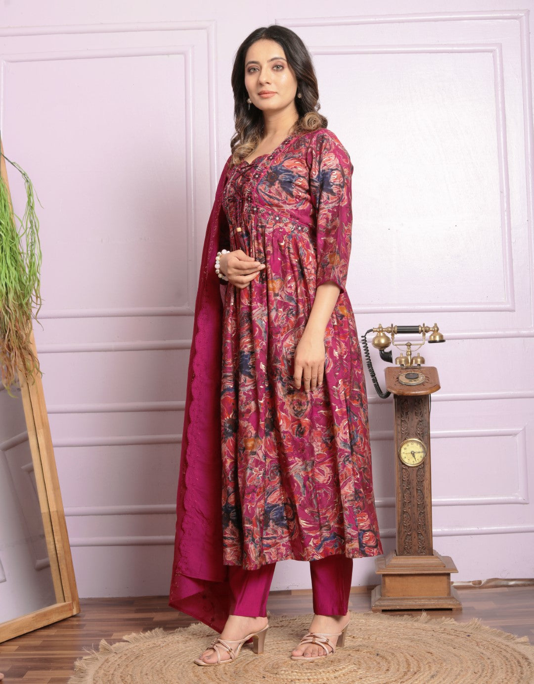 Shop Trending Muslin Pant Set in Rani Color | Vaanya Kurtis