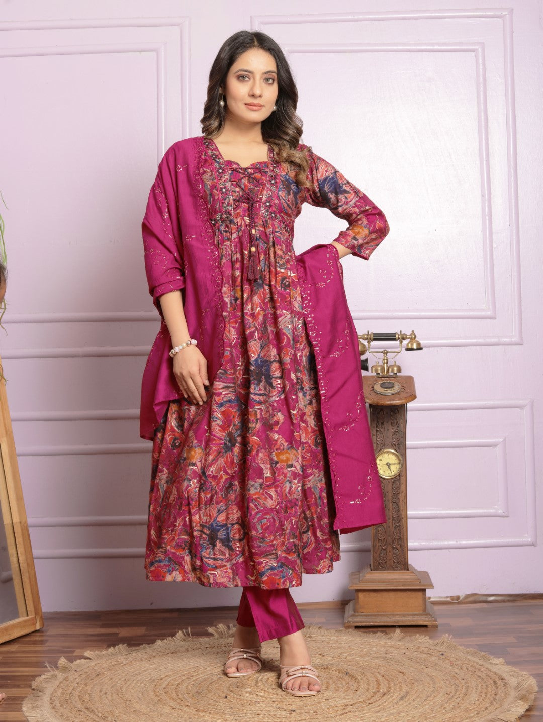 Shop Trending Muslin Pant Set in Rani Color | Vaanya Kurtis