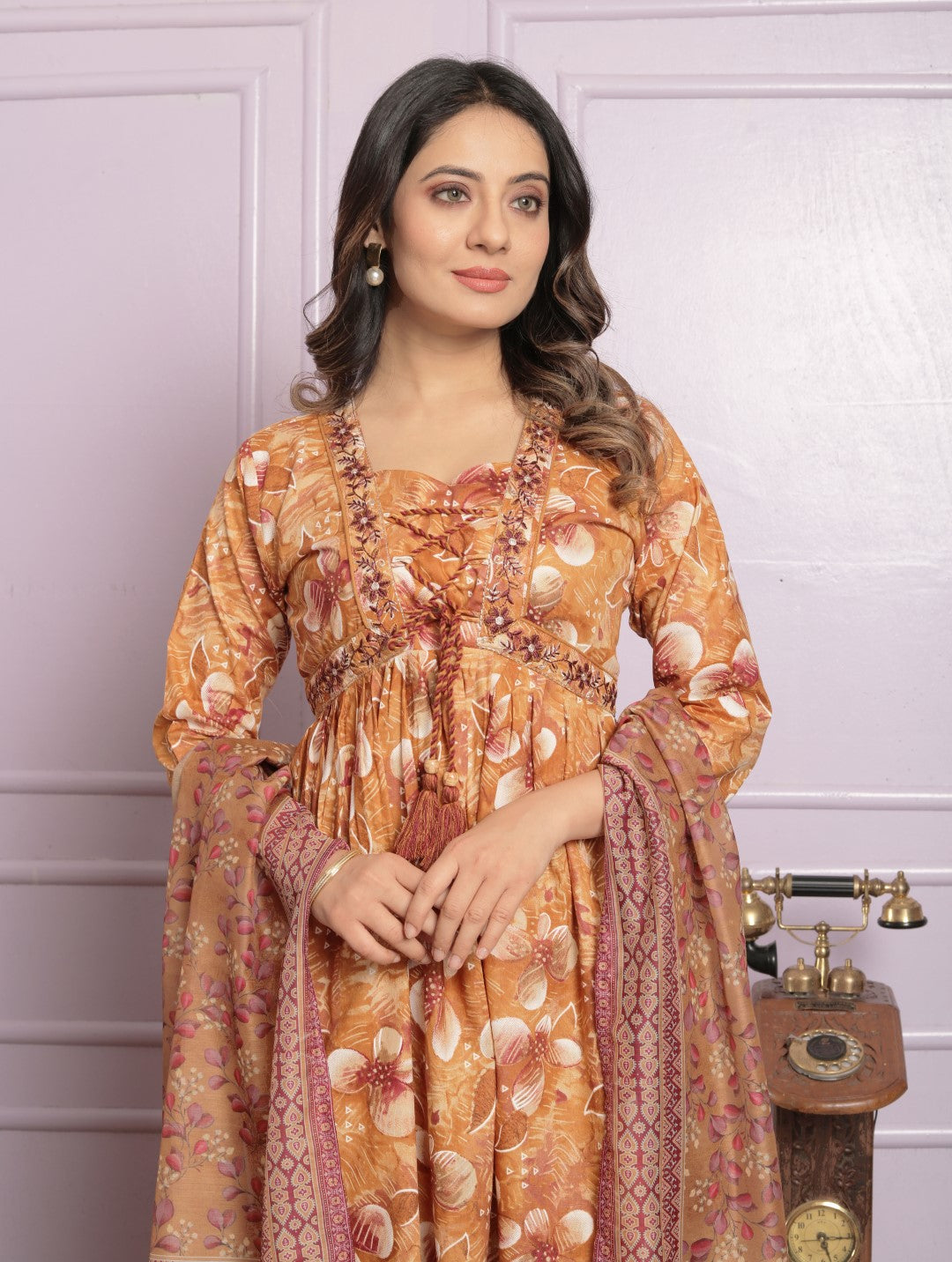 Buy Mustard Cotton Kurti with Pant & Dupatta | Digital Print