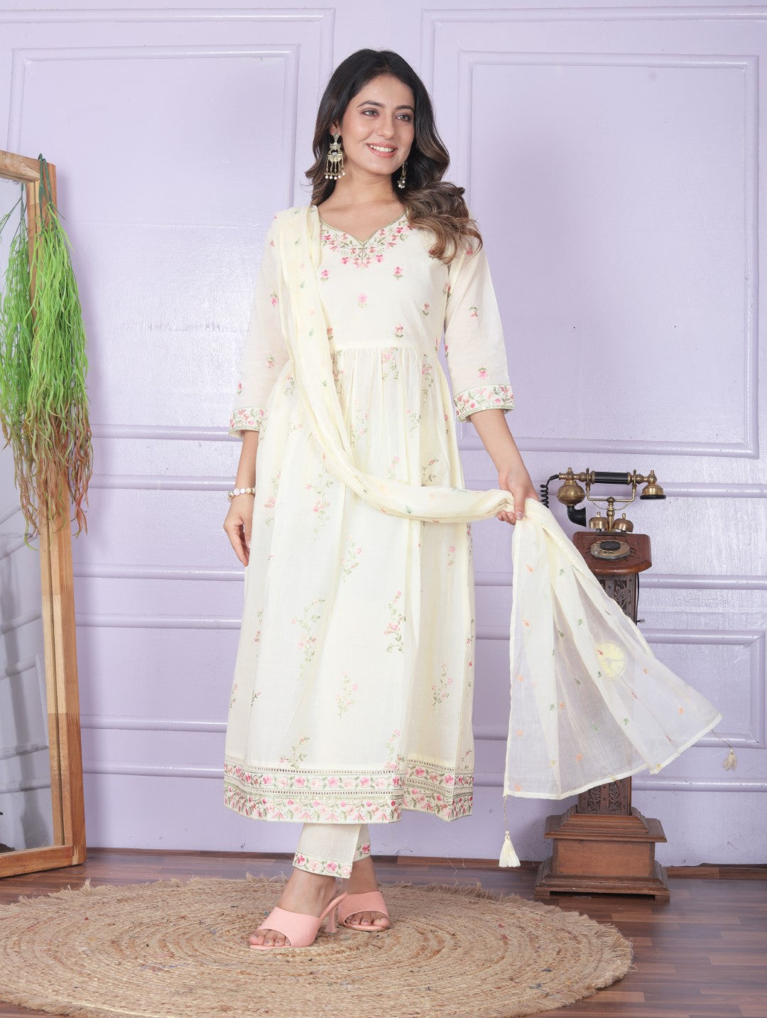 Buy Elegant Cotton Flare Dress Kurti with Pant & Dupatta 