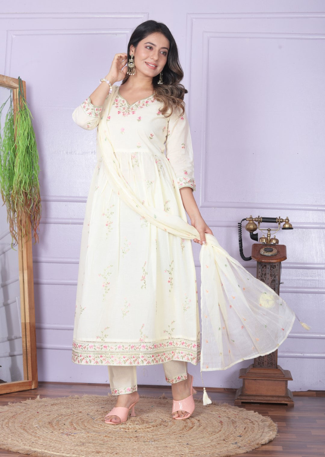 Buy Elegant Cotton Flare Dress Kurti with Pant & Dupatta 